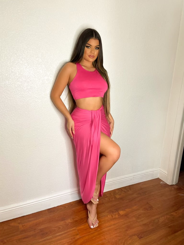 Pink Two Piece Skirt Set
